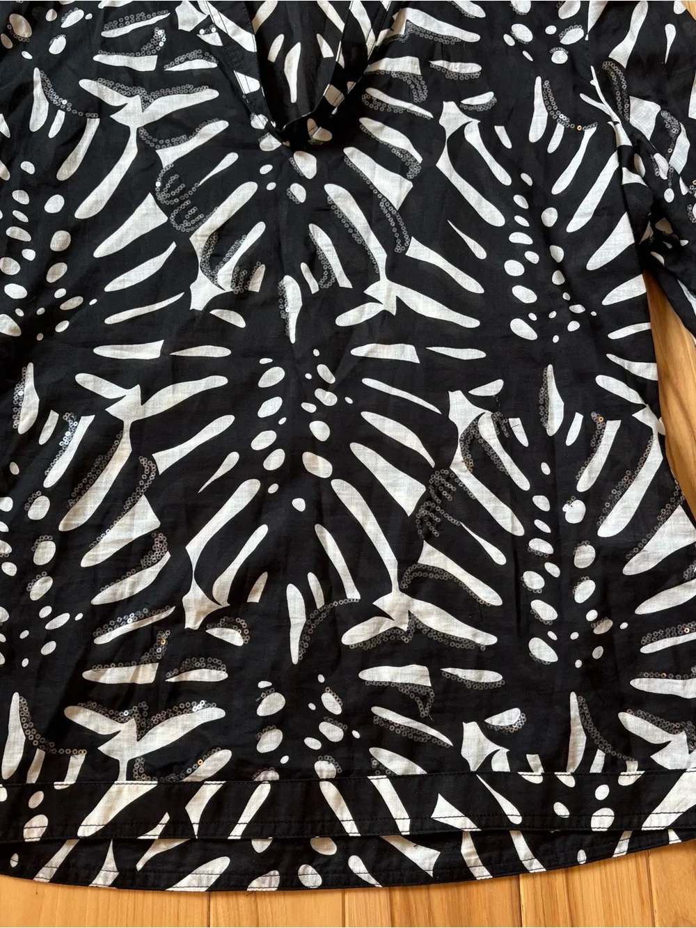 Tory Burch Black White Patterned Sequin Embellished Cotton Swim Coverup